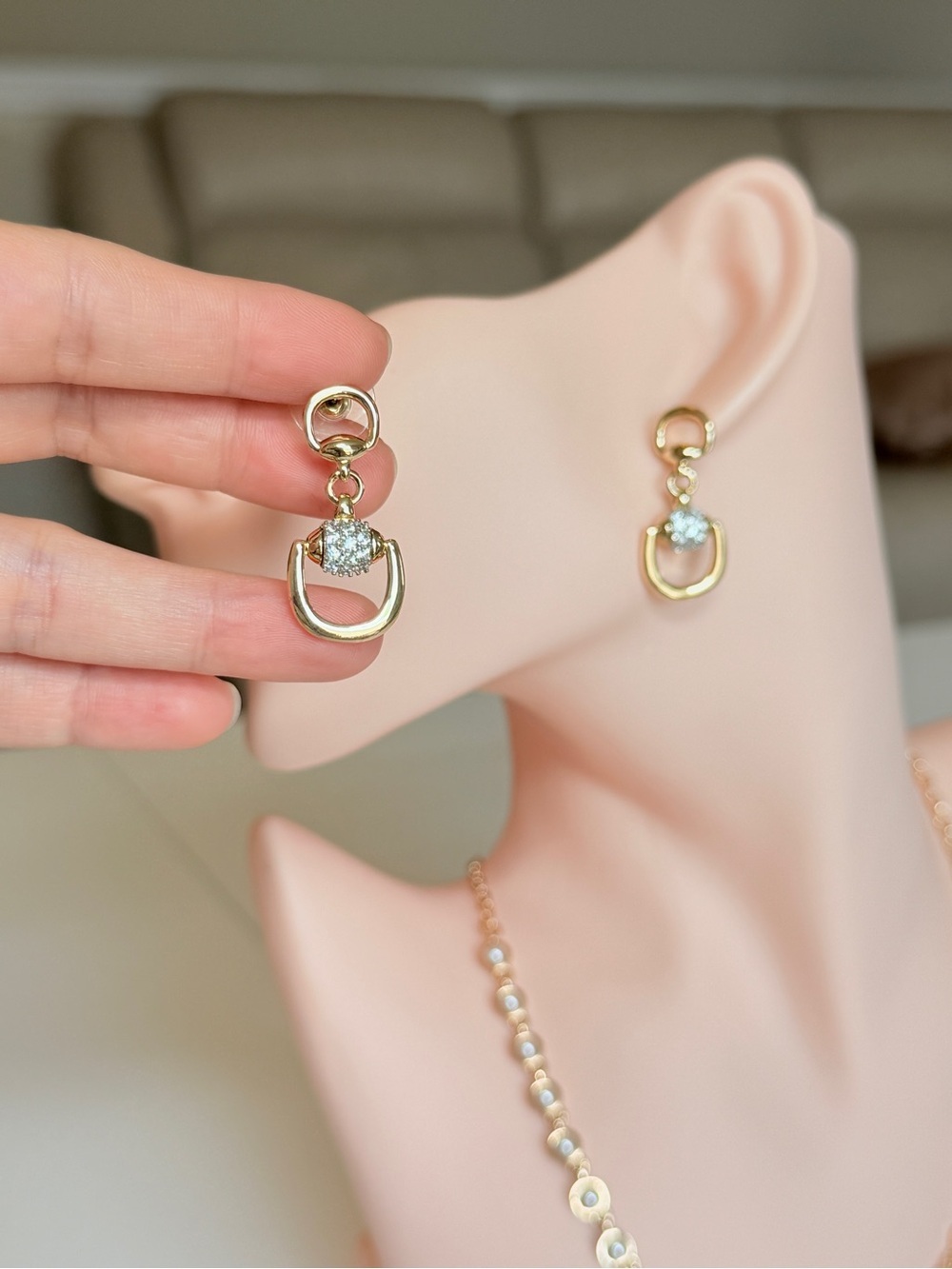 Delicate Gold Drop Earrings with Cubic Zirconia - Picture 1 of 13